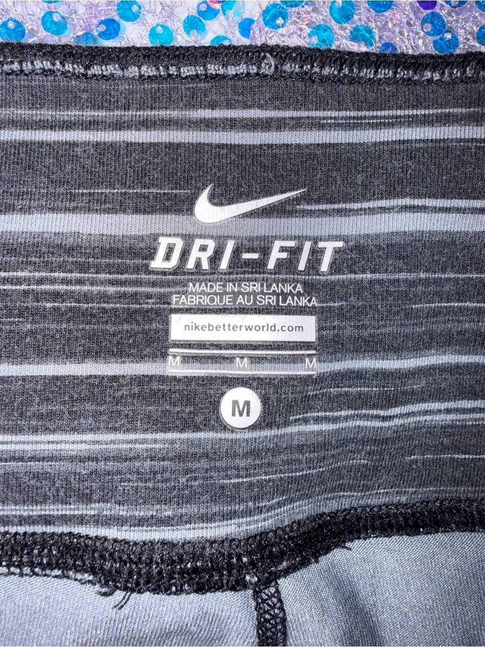 2310-Nike Black & Gray Striped Athletic Leggings